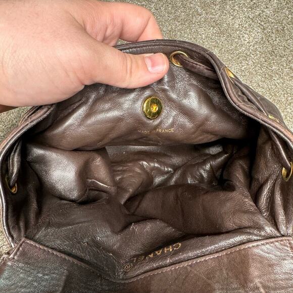 Chanel Matelasse Chain Backpack Duma Lambskin CC Logo Chocolate Brown Vintage - Picture 14 of 16